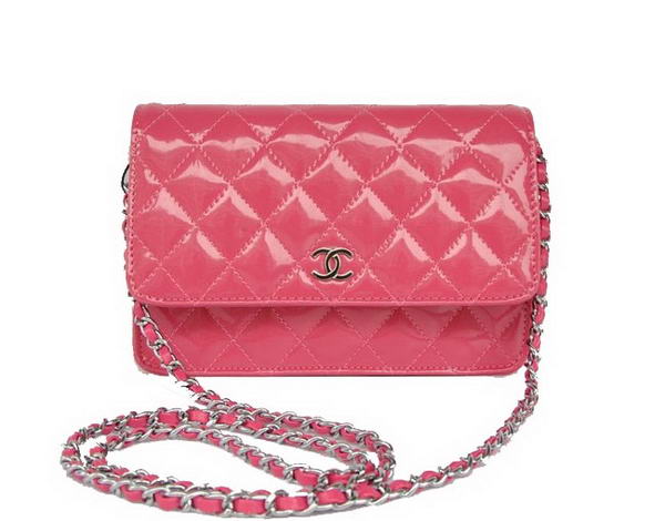 Best Top Quality Chanel A33814 Peach Patent Leather Flap Bag Silver Replica